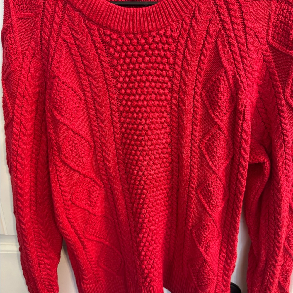 J. Crew Vibrant Red Cable Knit Sweater